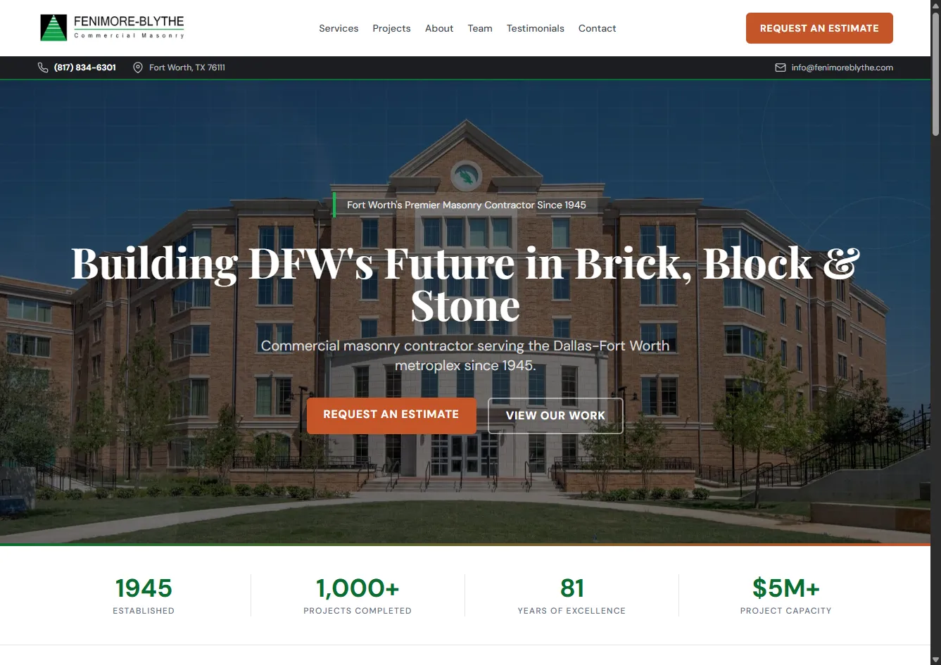 Fenimore-Blythe masonry website after redesign