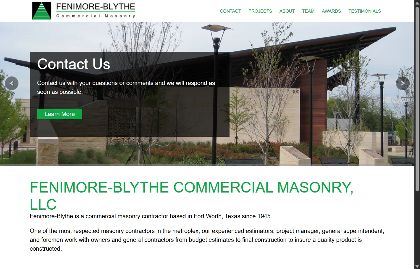 Fenimore-Blythe masonry website before redesign